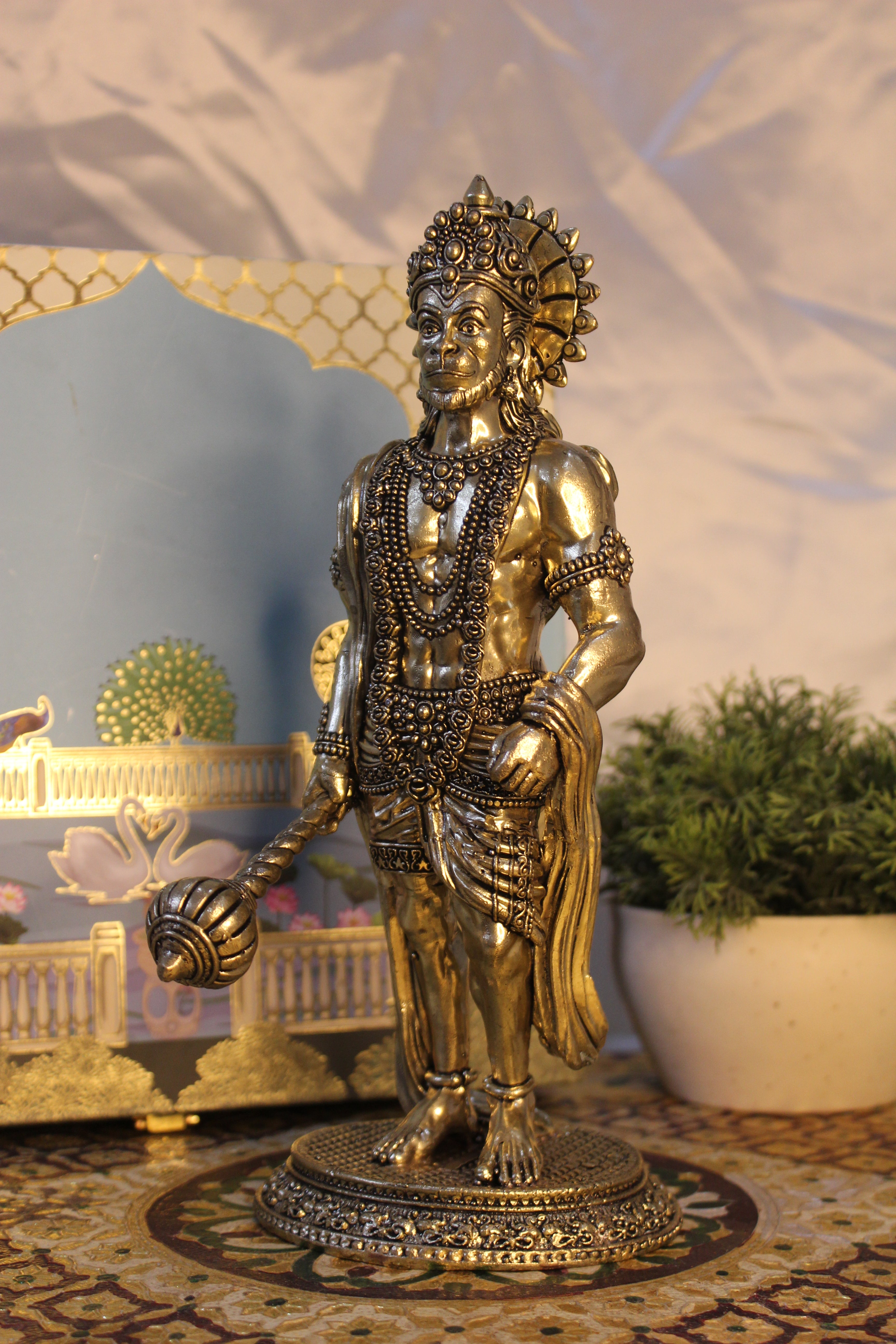Brass Hanuman Idol with Gada | Standing Veer Hanuman Murti – 10 Inch